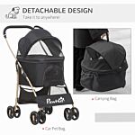 Pawhut Detachable Pet Stroller With Rain Cover, 3 In 1 Cat Dog Pushchair, Foldable Carrying Bag W/ Universal Wheels, Brake, Canopy, Basket