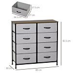 Homcom Chest Of Drawers, Fabric Storage Drawers, Industrial Bedroom Dresser W/8 Fabric Drawers, Steel Frame, Wooden Top For Nursery, Living Room Grey