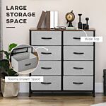 Homcom Chest Of Drawers, Fabric Storage Drawers, Industrial Bedroom Dresser W/8 Fabric Drawers, Steel Frame, Wooden Top For Nursery, Living Room Grey