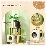 Pawhut Cat Tree With Hidden Litter Box Enclosure, 2 In 1 Green Leaf Cat Tower Litter Box Furniture With House, Ladder, Scratching Posts And Platforms, For Indoor Use, Oak