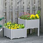 Outsunny 40cm X 40cm X 44cm Set Of 2 Garden Raised Bed Elevated Patio Flower Plant Planter Box Pp Vegetables Planting Container, Grey