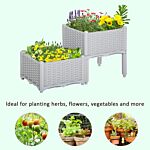 Outsunny 40cm X 40cm X 44cm Set Of 2 Garden Raised Bed Elevated Patio Flower Plant Planter Box Pp Vegetables Planting Container, Grey