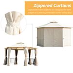 Outsunny Hexagon Gazebo Patio Canopy Party Tent Outdoor Garden Shelter W/ 2 Tier Roof & Side Panel - Beige