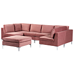 Modular Sofa Pink Velvet U Shape 6 Seater With Ottoman Silver Metal Legs Glamour Style Beliani