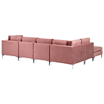 Modular Sofa Pink Velvet U Shape 6 Seater With Ottoman Silver Metal Legs Glamour Style Beliani