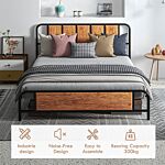 Homcom 31cm King Size Bed Frame, Industrial Bed Base With Headboard, Footboard, Steel Slat Support And Under Bed Storage, 160 X 207cm