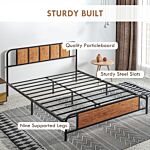 Homcom 31cm King Size Bed Frame, Industrial Bed Base With Headboard, Footboard, Steel Slat Support And Under Bed Storage, 160 X 207cm