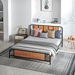 Homcom 31cm King Size Bed Frame, Industrial Bed Base With Headboard, Footboard, Steel Slat Support And Under Bed Storage, 160 X 207cm