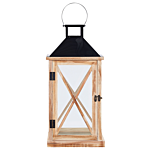 Pine Wood Lantern Brown 61 Cm Pillar Candle Holder Glass Doors Indoor Decorative Piece Beliani