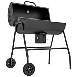 Outsunny Outdoor Wheeled Barrel Charcoal Barbecue Grill Trolley, Black