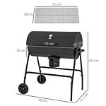 Outsunny Outdoor Wheeled Barrel Charcoal Barbecue Grill Trolley, Black