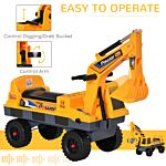 Homcom No Power Construction Ride On Excavator Digger Multi-functional Bulldozer Toy Detachable Digging Bucket And Music For Ages 2-3 Years Old Yellow