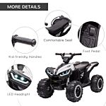 Homcom 12v Quad Bike With Forward Reverse Functions, Ride On Car Atv Toy With High/low Speed, Slow Start, Suspension System, Horn, Music, White