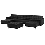 Corner Sofa Bed Black Faux Leather Tufted Modern U-shaped Modular 5 Seater With Ottoman Chaise Lounges Beliani