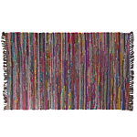 Area Rug Dark Multicolour Cotton Polyester 140 X 200 Cm Striped With Fringe Rectangular Handmade Boho Eclectic Beliani