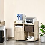 Vinsetto Multipurpose Filing Cabinet Printer Stand Mobile Printer Cabinet With 2 Drawers, Open Adjustable Storage Shelves For Home Office, Oak