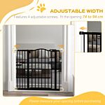 Pawhut Metal 74-94cm Adjustable Pet Gate Safety Barrier W/ Auto-close Door Black