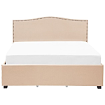 Bed Frame Beige Polyester Upholstered Drawer Storage 6ft Eu Super King Size Traditional Design Beliani