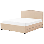 Bed Frame Beige Polyester Upholstered Drawer Storage 6ft Eu Super King Size Traditional Design Beliani