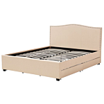 Bed Frame Beige Polyester Upholstered Drawer Storage 6ft Eu Super King Size Traditional Design Beliani