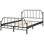 Bed Frame Black Metal 140 X 200 Cm King Size Poplar Wood Slats Industrial Minimalist Bedroom Beliani