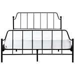 Bed Frame Black Metal 140 X 200 Cm King Size Poplar Wood Slats Industrial Minimalist Bedroom Beliani