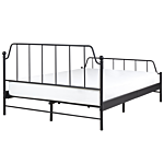 Bed Frame Black Metal 140 X 200 Cm King Size Poplar Wood Slats Industrial Minimalist Bedroom Beliani