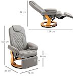 Homcom Pu Recliner Chair With Footrest, Headrest, Round Wooden Base, Lounge Reading Armchair For Living Room, Bedroom And Office, Grey