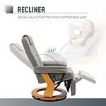 Homcom Pu Recliner Chair With Footrest, Headrest, Round Wooden Base, Lounge Reading Armchair For Living Room, Bedroom And Office, Grey