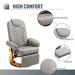 Homcom Pu Recliner Chair With Footrest, Headrest, Round Wooden Base, Lounge Reading Armchair For Living Room, Bedroom And Office, Grey