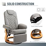 Homcom Pu Recliner Chair With Footrest, Headrest, Round Wooden Base, Lounge Reading Armchair For Living Room, Bedroom And Office, Grey