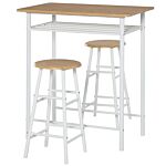 Homcom Bar Table Set, Bar Set-1 Bar Table And 2 Stools With Metal Frame Footrest And Storage Shelf For Kitchen, Dining Room, Pub, Cafe, White And Oak