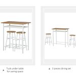 Homcom Bar Table Set, Bar Set-1 Bar Table And 2 Stools With Metal Frame Footrest And Storage Shelf For Kitchen, Dining Room, Pub, Cafe, White And Oak