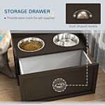 Pawhut Stainless Steel Raised Dog Bowls, With 21l Storage Drawer For Large Dogs - Brown