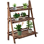 Outsunny Wooden Folding Flower Pot Stand 3 Tier Garden Planter Display Ladder Gardener Storage Shelves Rack Herb Holder (80l X 37w X 93h (cm))