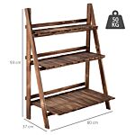 Outsunny Wooden Folding Flower Pot Stand 3 Tier Garden Planter Display Ladder Gardener Storage Shelves Rack Herb Holder (80l X 37w X 93h (cm))