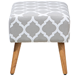 Footstool Grey Cotton With Wooden Legs Oriental Pattern Scandinavian Style Beliani