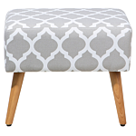 Footstool Grey Cotton With Wooden Legs Oriental Pattern Scandinavian Style Beliani