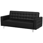 Sofa Bed Black Faux Leather Tufted Modern Living Room Modular 3 Seater Silver Legs Track Arm Beliani