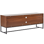 Tv Stand Dark Wood With White Metal Legs Rectangular For Up To 75ʺ Tv Media Unit With Shelves Doors Cable Management Living Room Furniture Beliani