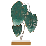 Decorative Figurine Gold And Teal Iron 44 Cm Statue With Leaves On Stand Statuette Ornament Decor Accessories Beliani