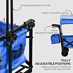 Outsunny Folding Trolley Cart Storage Wagon Beach Trailer 4 Wheels With Handle Overhead Canopy Cart Push Pull For Camping, Blue