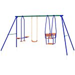 Outsunny 3 In 1 Metal Kids Swing Set With Swing Glider Rocking Chair Orange