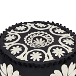 Pouffe Black And White Cotton 50 X 30 Cm Embroidered Pattern Decorative Seat Handmade Boho Modern Style Living Room Bedroom Beliani