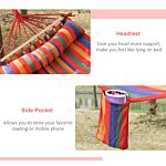Outsunny Cotton Hammock Soft Portable Swing Sleeping W/ Headrest & Side Pocket Deluxe Swing Chair For Beach, Yard, Bedroom, Patio, Porch, 270 X 80 Cm