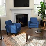 Homcom 2 Pieces Modern Armchairs With Rubber Wood Legs, Upholstered Accent Chairs, Single Sofa For Living Room, Bedroom, Blue