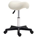 Homcom Saddle Stool, Pu Leather Adjustable Rolling Salon Chair With Steel Frame For Massage, Spa, Beauty And Tattoo, White