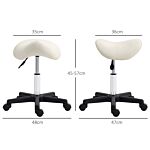 Homcom Saddle Stool, Pu Leather Adjustable Rolling Salon Chair With Steel Frame For Massage, Spa, Beauty And Tattoo, White