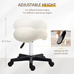 Homcom Saddle Stool, Pu Leather Adjustable Rolling Salon Chair With Steel Frame For Massage, Spa, Beauty And Tattoo, White