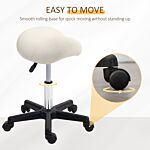 Homcom Saddle Stool, Pu Leather Adjustable Rolling Salon Chair With Steel Frame For Massage, Spa, Beauty And Tattoo, White